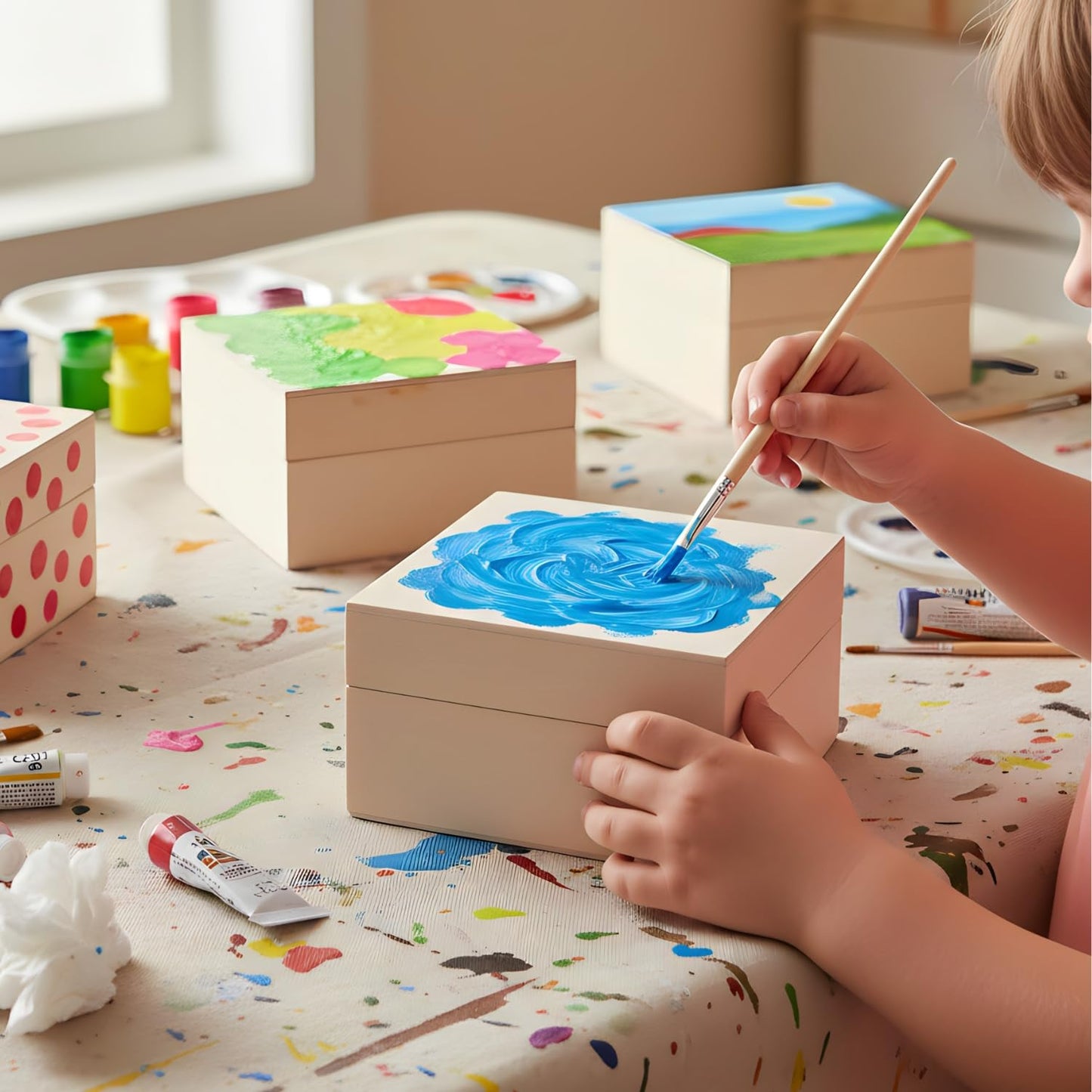 Fun Express 3" x 3" x 2" DIY Unfinished Wooden Trinket Boxes, Plain Wood Craft Boxes with Lids for Painting, Gifts & Storage, 12 Pack