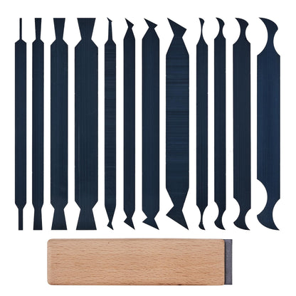 HERMIT TOOLS New Cabinet Scraper Cards and Cabinet Scraper Burnisher with 12 Piece Multi-Shaped Scraper Set Suitable for Various Small space and Small-Sized Tasks(HTCSCS13)