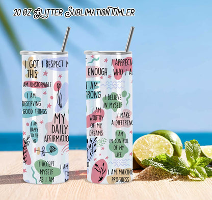 Wzaytia Glitter Sublimation Tumblers 20 Oz Skinny Straight, 8 Pack Stainless Steel Sublimation Glitter Shimmer Tumbler Blanks, Individually Boxed, White
