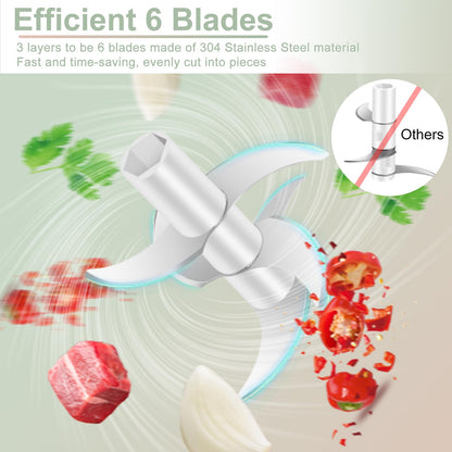 400ML Electric Garlic Chopper, 6 Blades Garlic Grinder Mini Vegetable Chopper, USB Portable Veggie Chopper, Onion Mincer, Food Processor for Ginger, Chili, Fruit, Meat