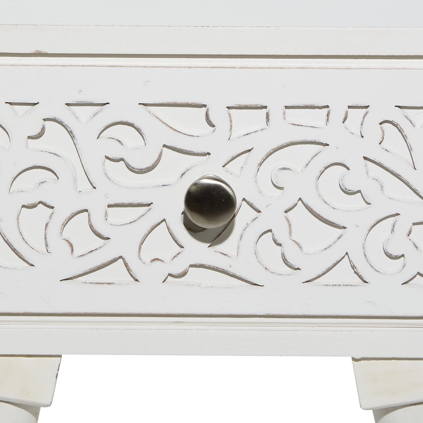 Deco 79 Mango Wood Scroll Side End Accent Table Intricately Carved Single Drawer End Table, Side Table 16" x 13" x 24", White