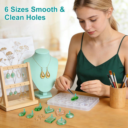 6 Sizes Hole Maker Resin Tool for Resin Mold, Drill-Free Silicone Resin Inserts, Resin Accessories for Epoxy Resin, 30PCS for Resin Jewelry Making & Keychain Crafts