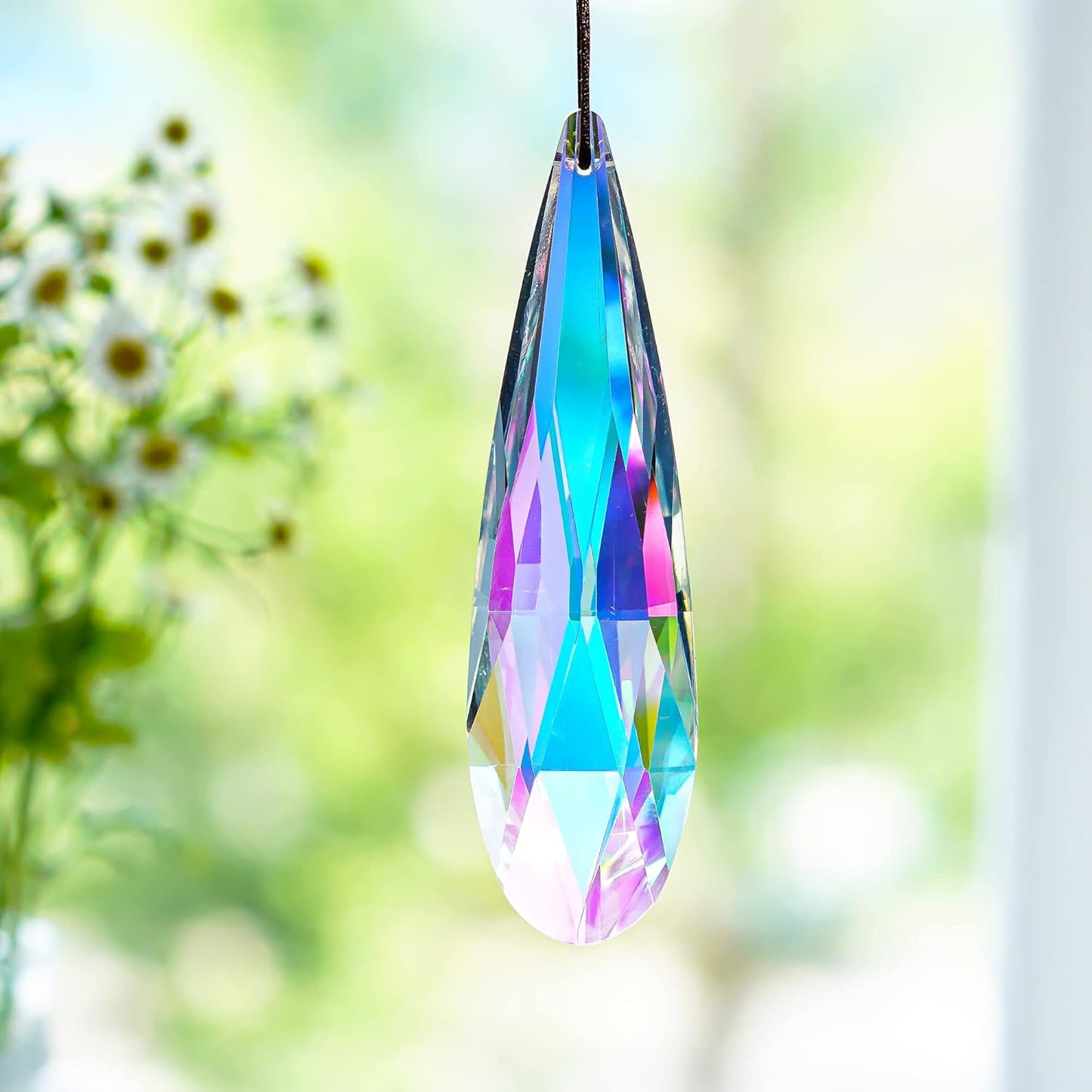 120mm H&D HYALINE & DORA Hanging Window Crystal Teardrop Prism, Suncatcher Crystal Light Catcher, Glass Hanging