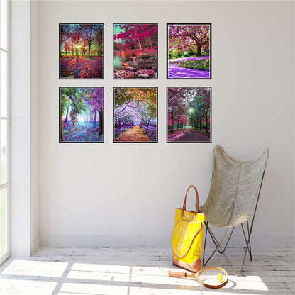 DIZAKIM 6 Pack Diamond Painting Kits for Adults,Full Round Diamond Diamond Painting Landscape Tree DIY 5D Diamond Art Craft Home Wall Decor Gift (12x16 Inch)