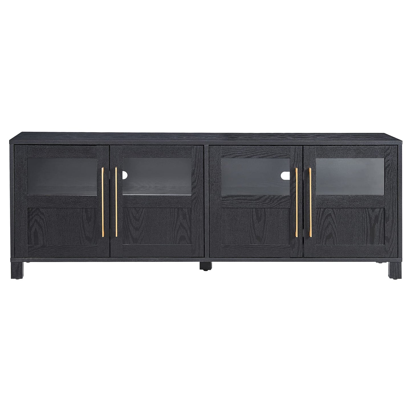Henn&Hart TV Stand for TVs up to 75" with 2 Glass and Wood Split Panel Display Cabinets for Living Room, Family Room, or Office, Natural Black