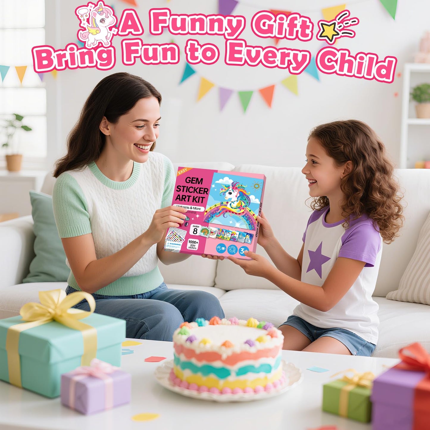 Gem Art Sticker Kit, Arts and Crafts for Kids Age 4-12, 8 Unicorn Princess Themes Diamond Art Kit, Gemstone Sticker Crafts Christmas Birthday Gifts for Girls Ages 4,5,6,7,8 Year Old