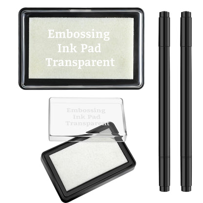 LemonSecret 4 Pcs Emboss It Kit Included 2 Clear Embossing Ink Pad 2 Embossing Pen White Stamp Ink Pad Emboss Kit for Paper Scrapbooking Crafts