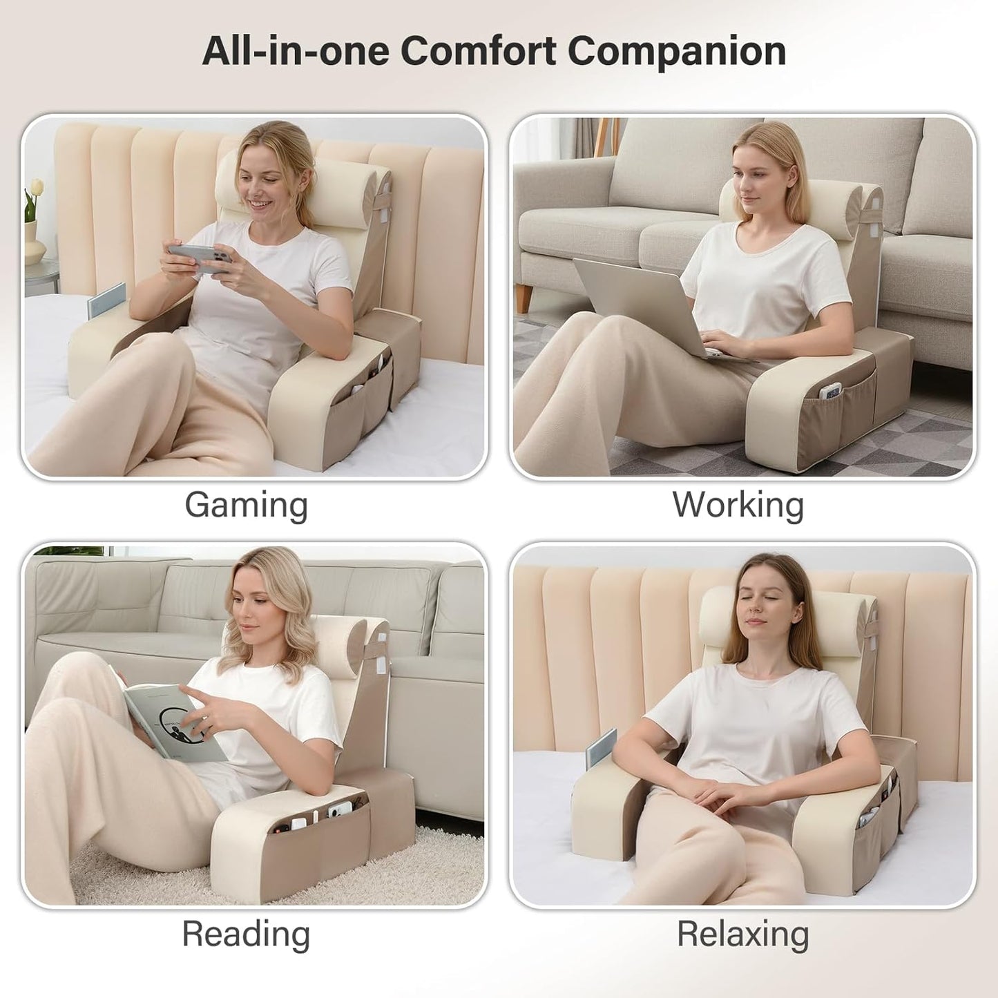 21" 60 Vekkia Reading Pillow for Sitting Up in Bed, Ergonomic Wedge Back Pillow with Multi-Density Foam for Comfortable