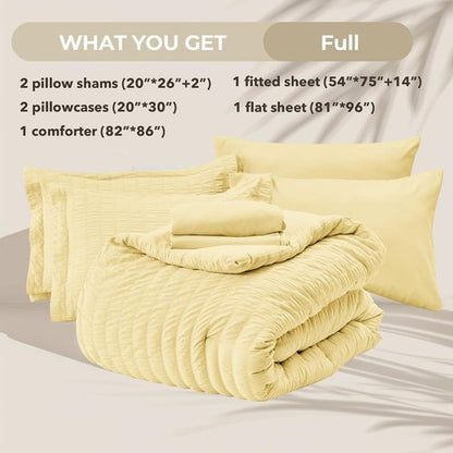 HYMOKEGE Yellow Full Size Comforter Set - 7-Piece All-Season Luxury Bedding in a Bag