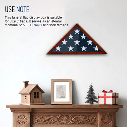 Meryndou Flag Display Case for 5x9.5 Burial Flag - Veteran Flag Display Box - Solid Wood - Military Memorial Shadow Box Frame for Wall or Tabletop - Red