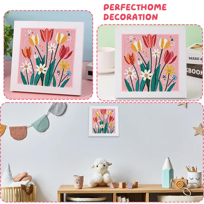 Pxzcrypha Flowers Diamond Art Kits for Kids with Frame,Flowers Diamond Art Painting for Kids, Gem Art Kits for Kids 8-12 for Gift Home Wall Decor (7x7inch)