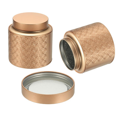 uxcell 2 Pcs Tea Tin Canister, 4.13 x 4.17 Round Tin Can with Lids Large Metal Loose Tea Storage for Storing Cookies Candies Coffee Gifts Candles DIY Travel Storage, Gold Tone