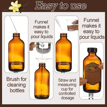 12 Pack 8 oz (8 oz) ProSuites Amber Vanilla Extract Bottles Vanilla Glass Bottles for Vanilla Extract Homemade Amber