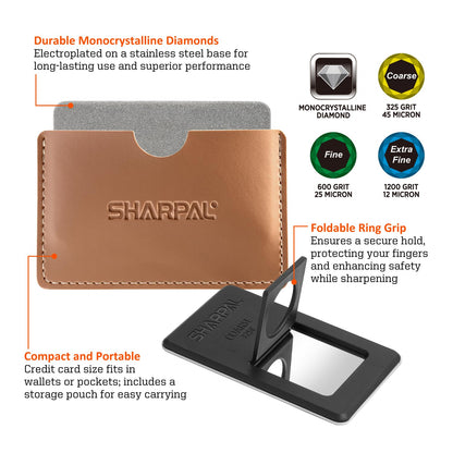 SHARPAL 116N Pocket Diamond Sharpening Card, Coarse(325)/Medium(600)/Fine(1200) Grit, Portable Multi-Tool Kit for Garden Tools, Survival Knives, Files & Blades Fathers Day Gift