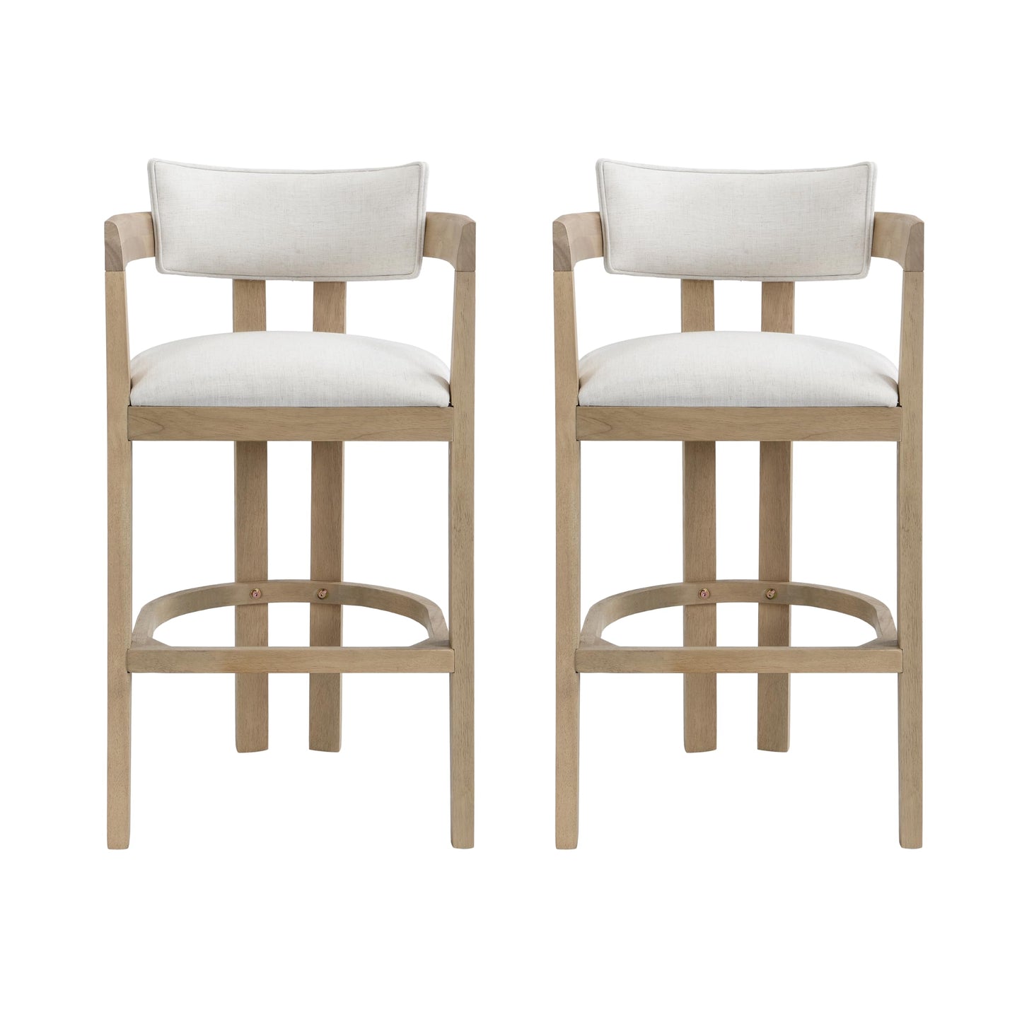 Christopher Knight Home Falcon Bar Stools Set of 2, Fabric Round Backrest Counter Height Barstool for Kitchen Island, Wooden Dining Room Chair, Bar Table Counter Stool with Footrest, Light Ash+Beige
