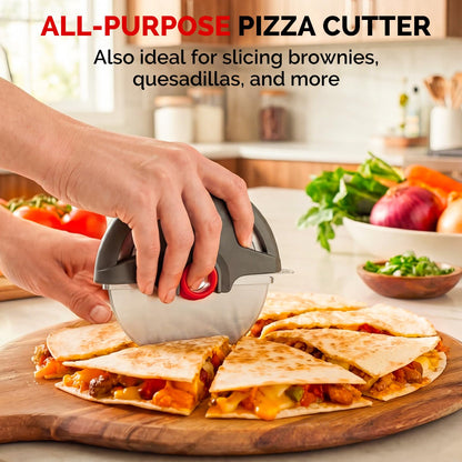 UHIYEE Palm-Grip Pizza Cutter Wheel with Protective Blade Guard, 4.3" Detachable Stainless Steel Pizza Slicer for Deep Dish Crusts, Easy Cleaning, Gray