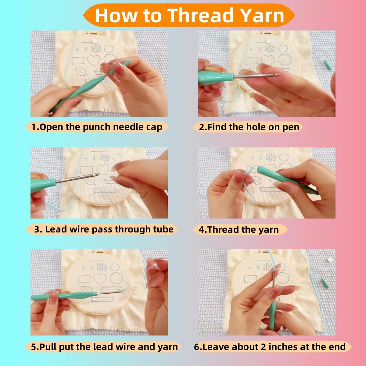 6PCS Punch Needle Coaster Kit Coffee Cup Easy for Beginners Stress Relief Craft Set with Hoop Yarn & Patterns DIY Embroidery Mug Rug Kit for Adults Kids Home Decor-4