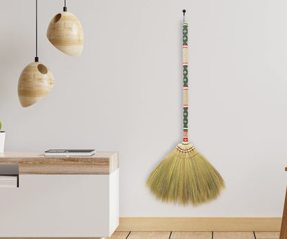 Thai Vintage Retro Grass Broom Stick, Asian Straw for Wedding Jumping, Witch, House, Long With Solid Wood Handle - Primitive Sweeping Dirt Dust Garbage