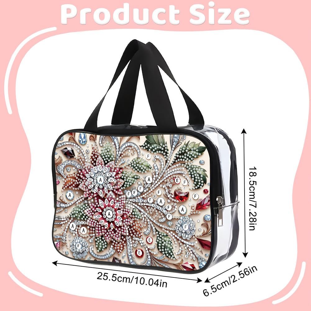 LSQFS DIY Diamond Painting Toiletry Bag, Large Clear PVC Cosmetic Organizer, Portable Travel Makeup Pouch with Rhinestone Decor, Diamond Art Kit for Adults, Ideal Gift for Women and Craft Lovers