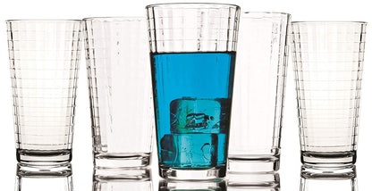 Circleware 40110 Matrix Set of 4-15.7 oz,Heavy Base Highball Tumbler Drinking Glasses, Entertainment Beverage Glassware Ice Tea Cups for Water, Juice, Milk, Beer, Farmhouse Decor, 4pc,