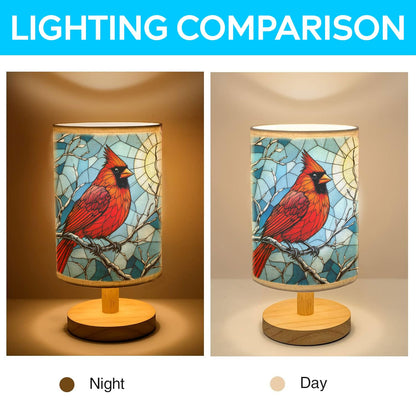 44memory Cardinal Table Lamp LED 3-Color Pressed Bedside, Cardinal Shade Lamp with Wood Base for Bedroom Living Room Desk Office TL01