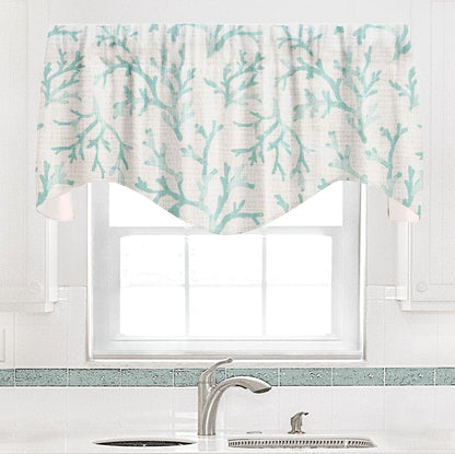 Turquoise Blue Valances for Windows, 53x18 Inches Cotton Curtains for Kitchen or Living Room Beach Coastal Decor