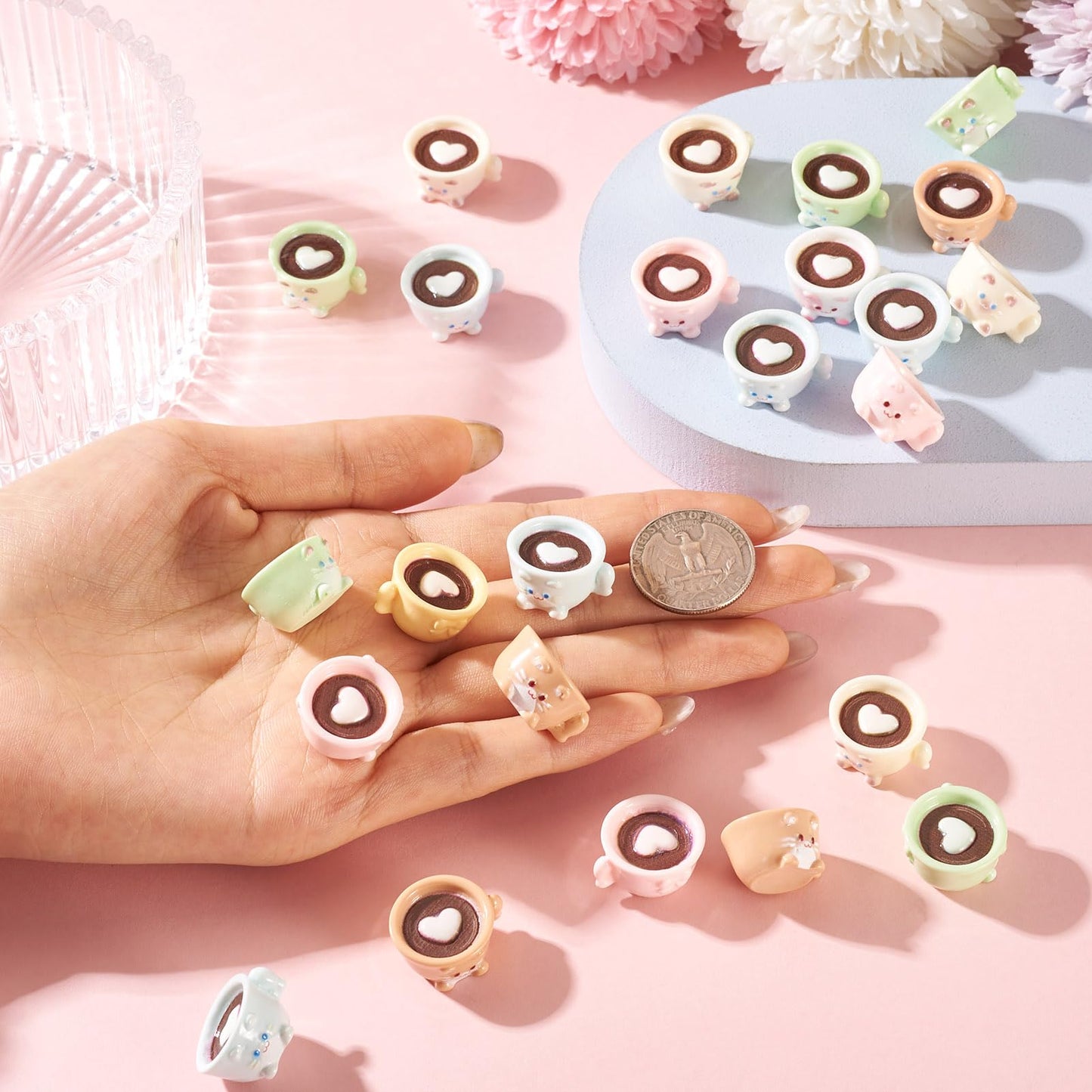 Craftdady 42Pcs Mini Resin Coffee Cups Charms Cute Cat Cup Charms Miniature Coffee Mug Tiny Drink Ornaments 7 Colors for DIY Earring Keychain Necklace Jewelry Making 18.5x20.5mm