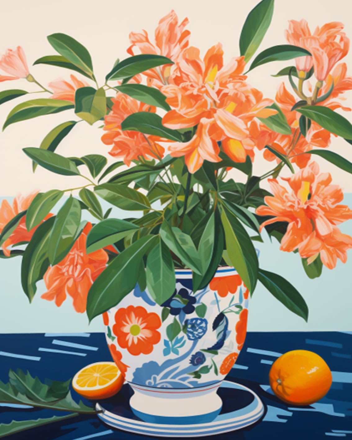 Tucocoo Orange Flowers in a Floral Pot Paint by Numbers Kits 16x20 inch Canvas DIY Oil Painting for Kids, Students, Adults Beginner with Brushes Acrylic Pigment Neo-Pop Style Painting(Without Frame)