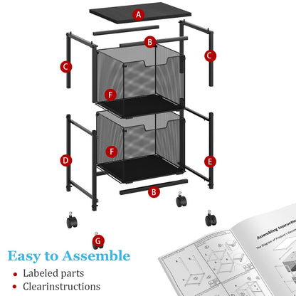 Sbanmao Rolling File Cart with 2 Storage Drawers, Mobile File Cabinet with Wheels, Hanging File Folder Organizer, Under Desk Storage, Printer Stand Utility Cart Filing Cabinet for Home Office,Black