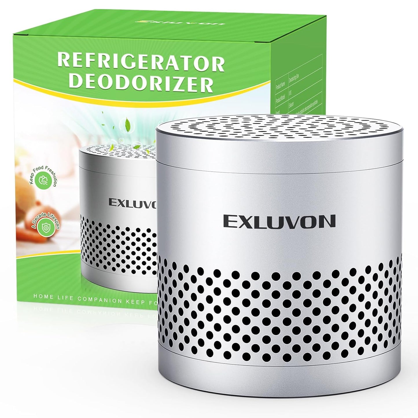 Fridge Deodorizer, Lasts 10 Years, Odor Eliminator, Bamboo Charcoal Air Purifying Bag, Silver