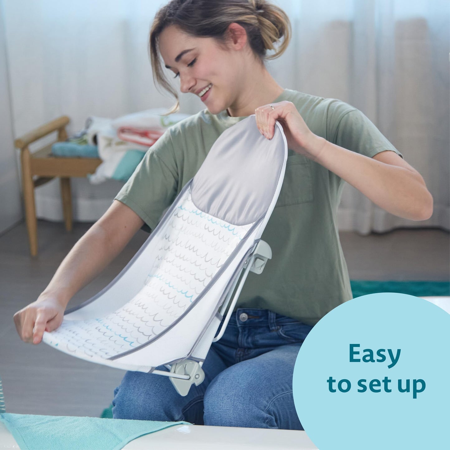 The First Years Sure Comfort Folding Baby Bather - Baby to Toddler Bath Tub - No-Slip Seat - for Sink or Tub Use