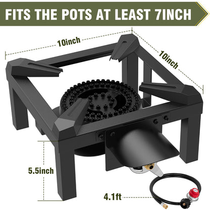 BESTFIRE Propane Burner, 100,000 BTUs High Pressure Single Propane Stove - Heat Shield and Guard, 4.1ft Adjustable Hose with Regulator, Gas Stove for Outdoor Cooking, Turkey Fry, Seafood Boil