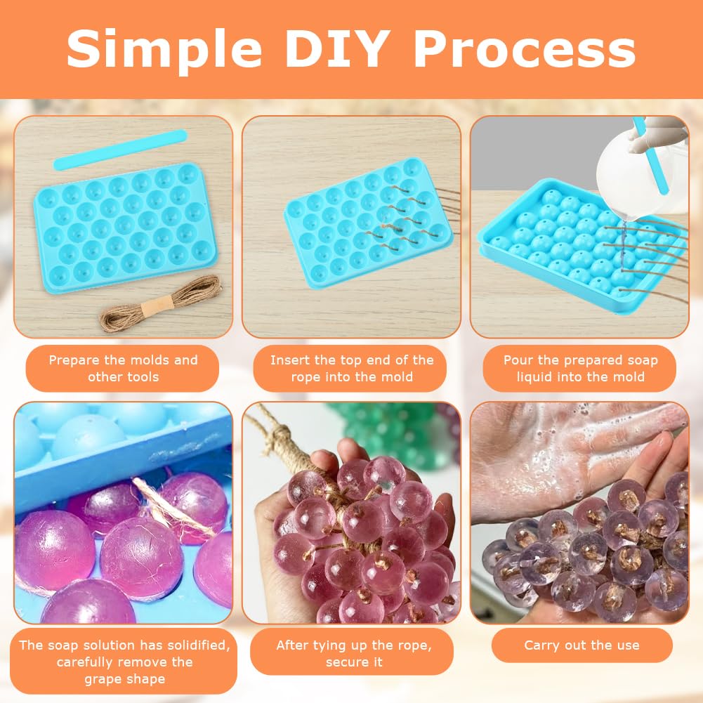 Grape Soap Molds Kit - 2Pcs DIY Handmade Soap Making Kit with Stirring Stick, Jute Rope, Reusable Soaps Molds for Homemade Soap, Candle, Resin Crafts (Without Soaps)