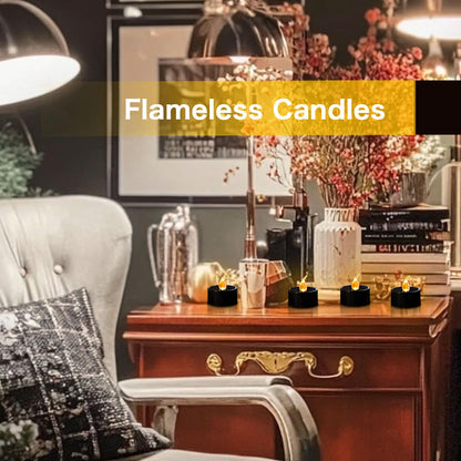 LANKER 24 Pack Black Tea Lights Candles, Flickering Warm Yellow Flameless LED Tealights, Long Lasting Battery Operated Fake Candles, Decoration for Wedding, Halloween and Christmas