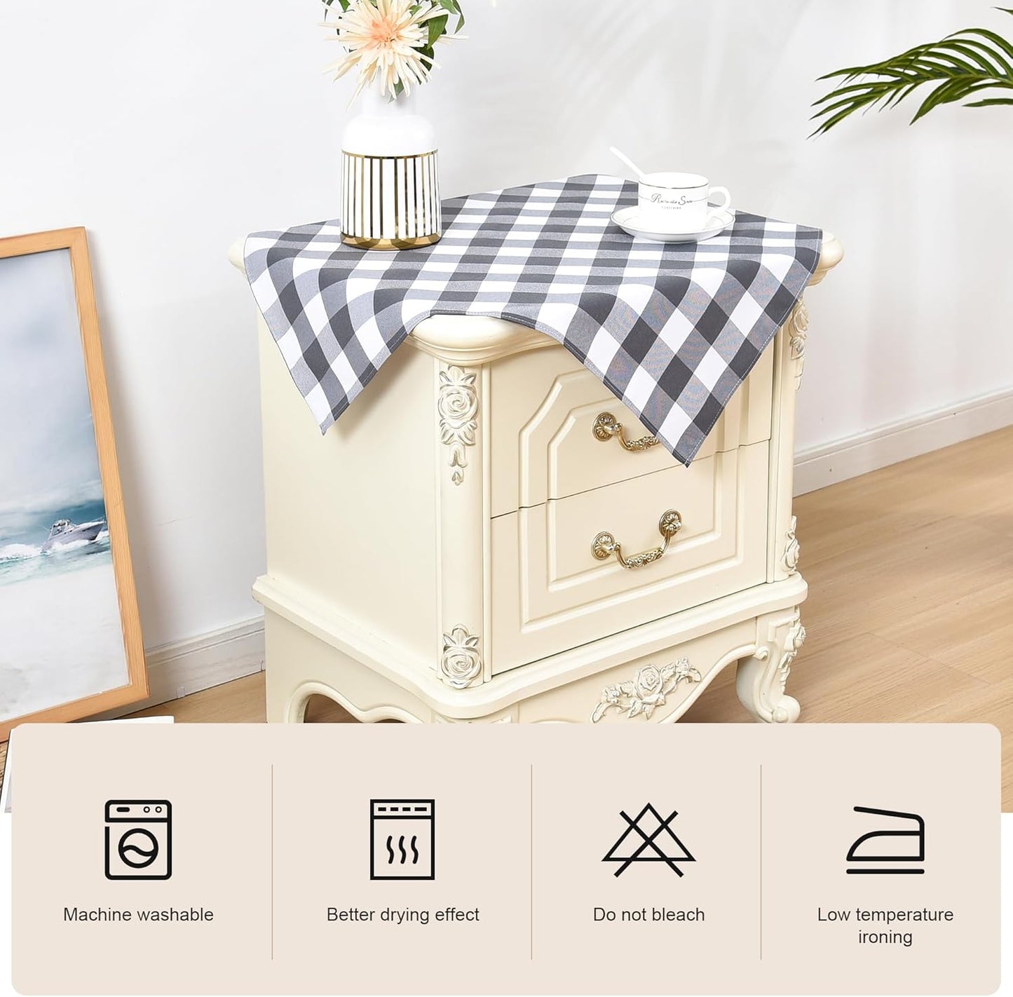 2 Pack 24x24 Inch Wolkemer Small Square Tablecloth Farmhouse Checkered Grey and White Gingham Nightstand Table Cloth