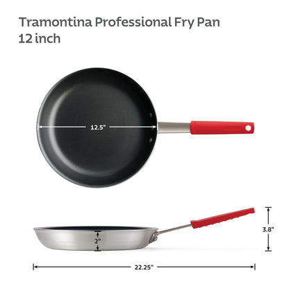 Tramontina Professional 12-Inch Non Stick Large Frying Pan, Heavy-Gauge Aluminum Skillet with Reinforced Nonstick Coating, Red Handle, Dishwasher and Oven Safe