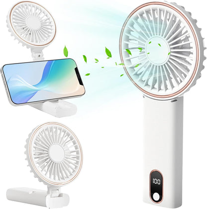 Mini Handheld Fan, Powerful Battery Operated Fan with LED Display, 4 Speed Adjustable for Travel