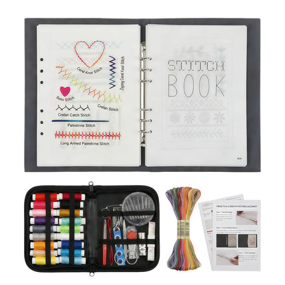 Detachable Embroidery Stitch Book & Tool Kit for Adults, 120 Patterns Guide with 86-Piece Sewing Set, Portable DIY Craft Starter Kit for Beginners, Detailed Tutorials Included for DIY Enthusiasts