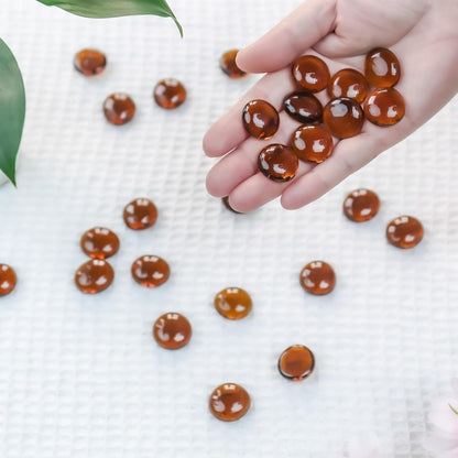 CYS EXCEL Amber Glass Gemstone Beads, 1 LB Flat Marble Beads for Aquarium Decor, Approx. 85-100 PCS