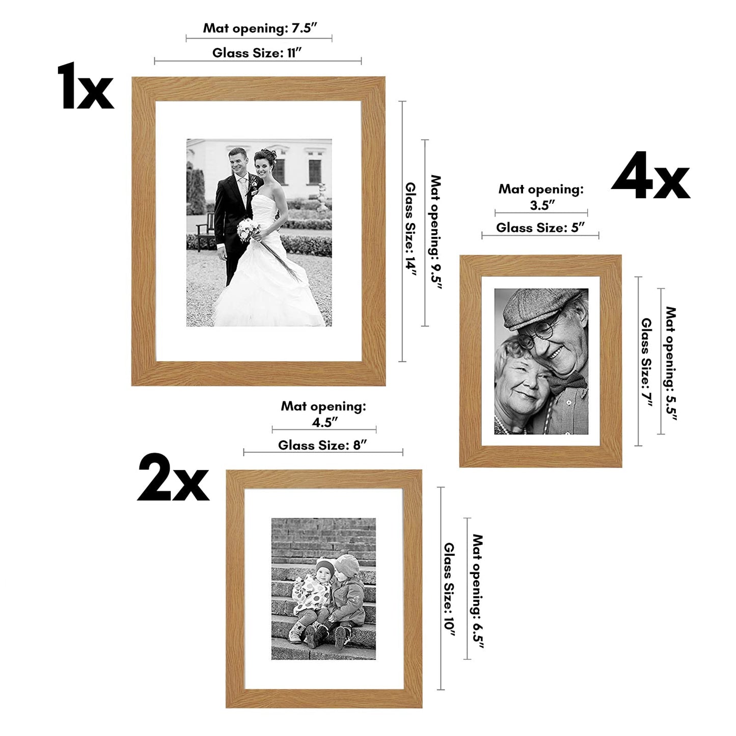 Americanflat Set of 7 Picture Frames with Shatter-Resistant Glass - Gallery Wall Frame Set with One 11x14, Two 8x10 and Four 5x7 Frames - Signature Collection - Dark Oak