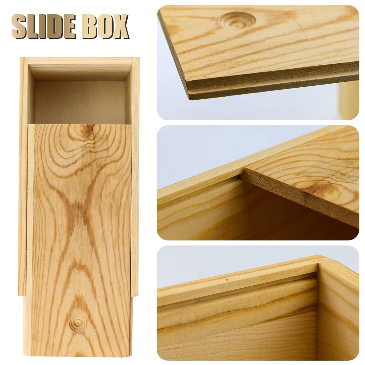 BILLIOTEAM 2 Pack Unfinished Wood Storage Box with Slide Lid,Blank Natural Wood Case Container for Christmas,Wedding,Party,Gift Jewelry Box,DIY Craft,Hobbies,Home Storage(7.87" x 3.94" x 3.15")