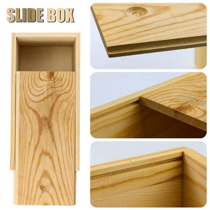 BILLIOTEAM 2 Pack Unfinished Wood Storage Box with Slide Lid,Blank Natural Wood Case Container for Christmas,Wedding,Party,Gift Jewelry Box,DIY Craft,Hobbies,Home Storage(7.87" x 3.94" x 3.15")