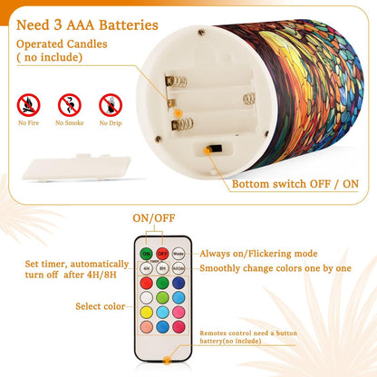 ALAZA Flickering Flameless Candles Tree of Life with Leaves Battery Operated Candles with Remote Timer LED Pillar Votive Candles Set of 2 for Holiday Decor