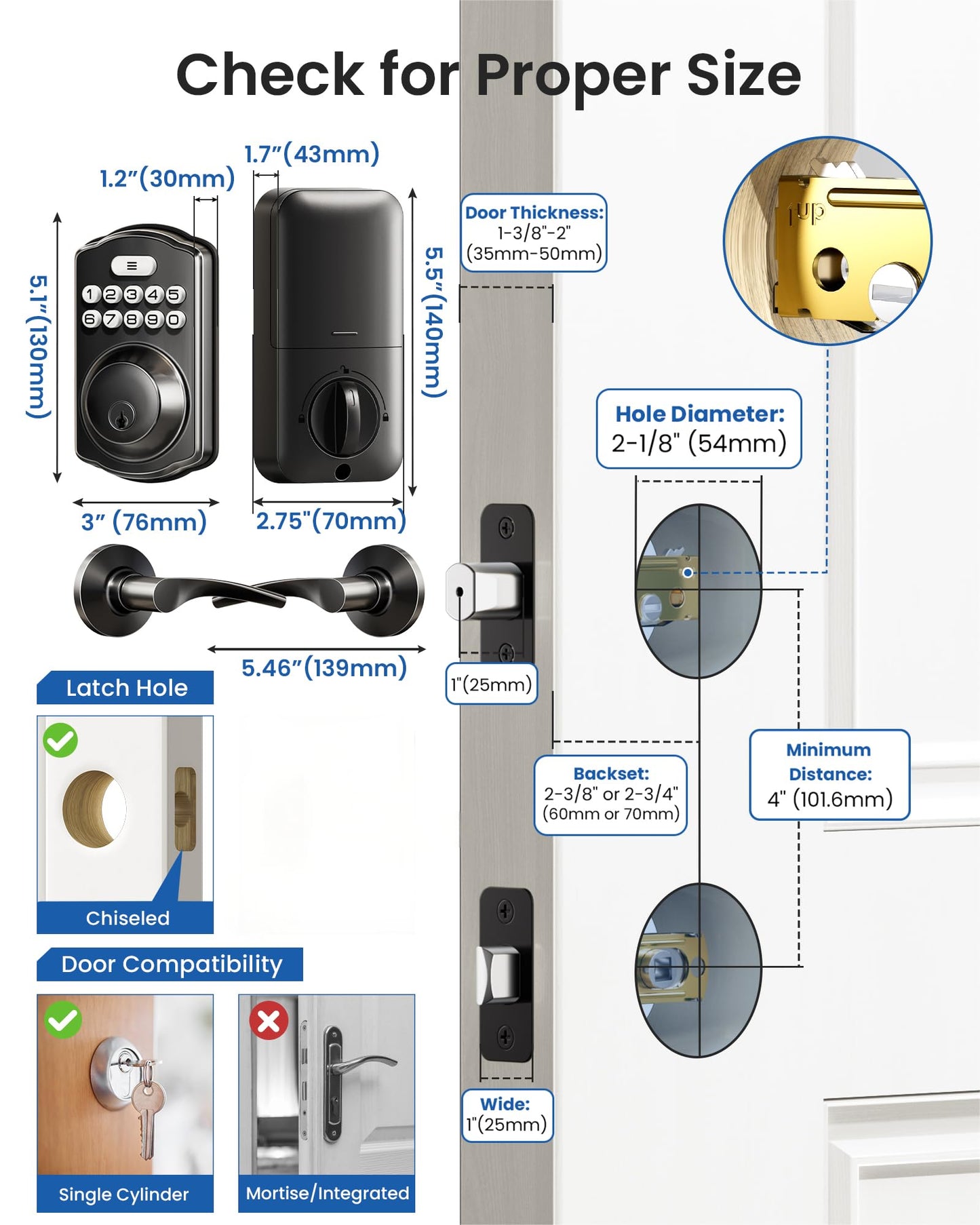 Veise Keyless Entry Door Lock with 2 Lever Handles - Electronic Keypad Deadbolt, Easy Installation Digital Smart Front Door Lock Set, Oil Rubbed Bronze