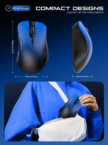 RAPIQUE Bluetooth Wireless Mouse - Dual Bluetooth & 2.4 GHz USB Receiver, Ergonomic Design, Quiet Clicks, Low Power - Multi-Device Compatibility for MacBook, Laptop, Computer, iPad Air/Pro (Pink)