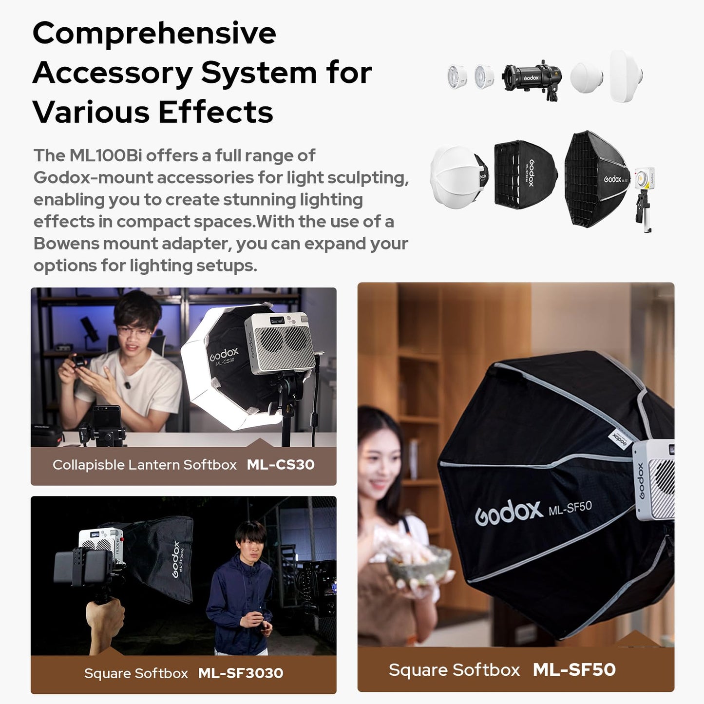 Godox ML100Bi Kit2 Pocket LED Video Light 120W Bi-Color Photography Fill Light 2800K-6500K CRI97+ TLCI98+ APP Control 11 Lighting Effects Godox Mount for Vlog Live Streaming Photography