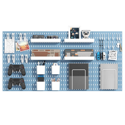 MULSAME Pegboard Combination Kit, Wall Mounted Storage Set with 8 Pegboards & 32 Accessories Hanging, Blue Peg Boards Organizer for Walls Display, Crafts Organization, Kitchen Organizer, 22" x 44"