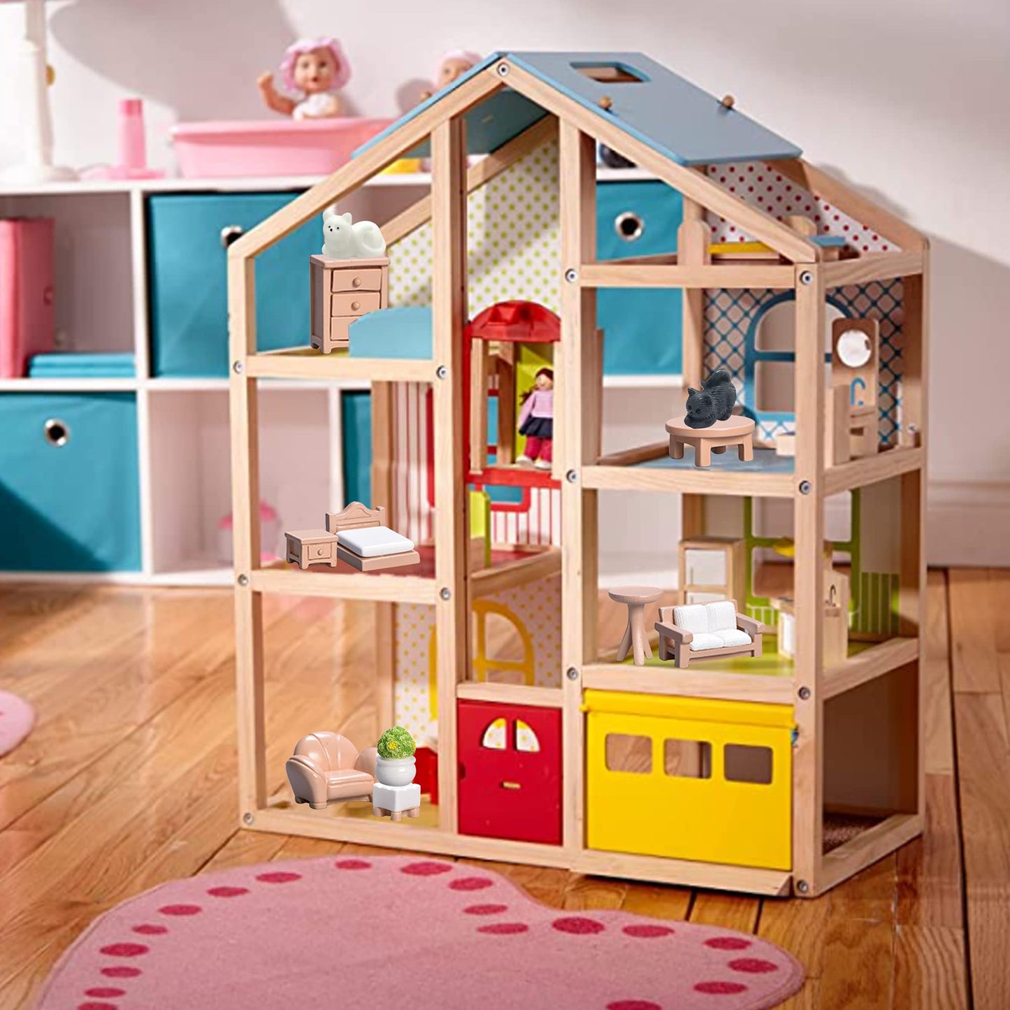 23 Pieces Dollhouse Mini Furniture Decoration Set DIY Accessories Including Dining Room Sitting Living Bedroom Toys for Baby Children Girls