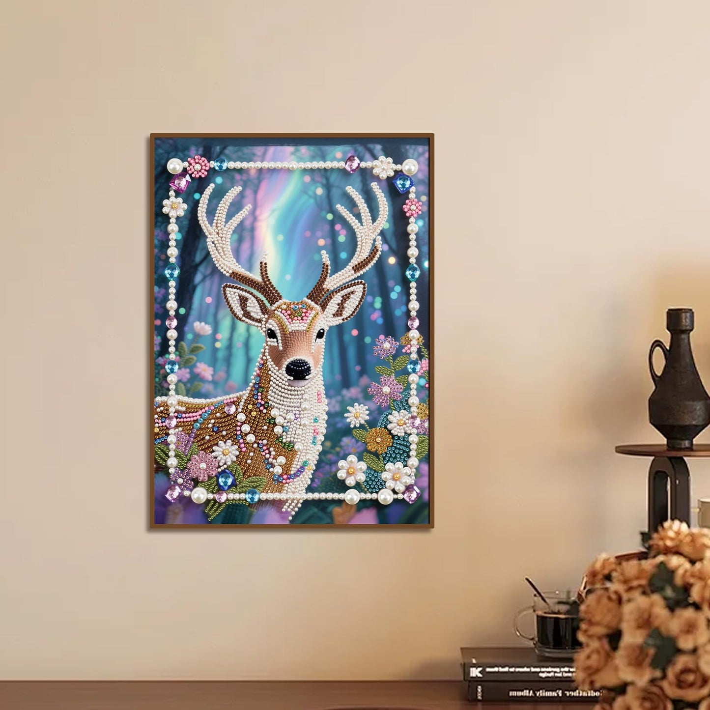 WSLWXSHM Pearl Diamond Painting Kits for Adults Elk, 5D Special Shape Diamond Art Kits for Beginners, Crystal Rhinestones Diamond Painting for Home Wall Decoration Gift 12×16inch/30×40cm Deer