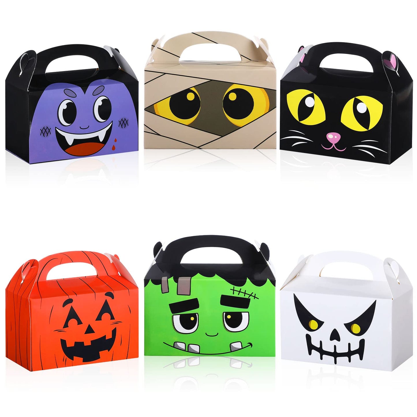 Funrous 18 Pcs Halloween Party Treat Boxes, Happy Halloween Goodie Candy Treat Present Boxes Pumpkin Ghost Treat or Trick Favor Boxes for Kids School Classroom Halloween Party Decoration Supplies